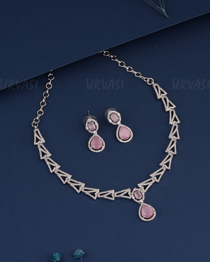 Rhodium Polish Tear-Drop Pendant AD Necklace 1525