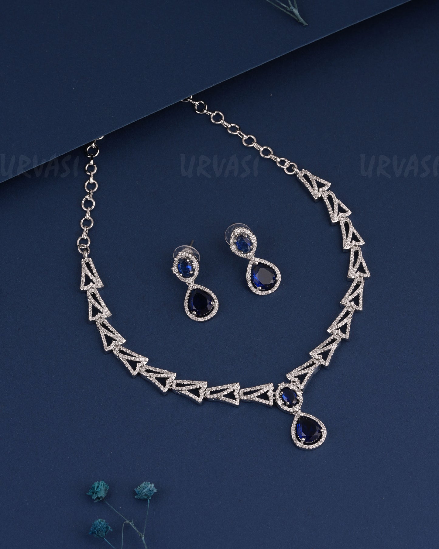 Rhodium Polish Tear-Drop Pendant AD Necklace 1525