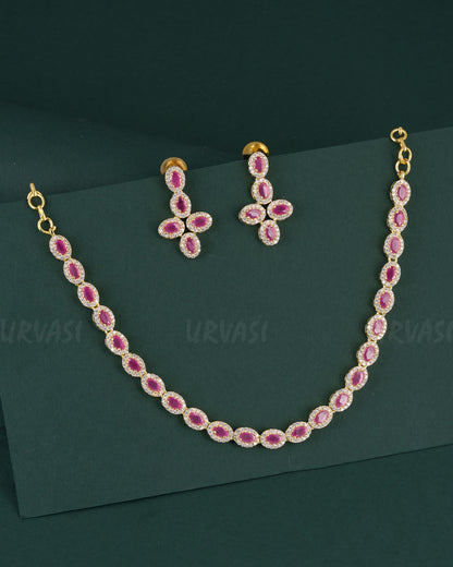 Gold-Polish Stone-Designed AD Necklace 1531