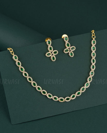 Gold-Polish Stone-Designed AD Necklace 1531