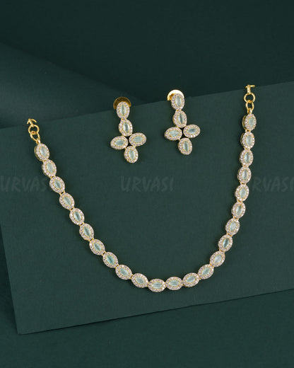 Gold-Polish Stone-Designed AD Necklace 1531