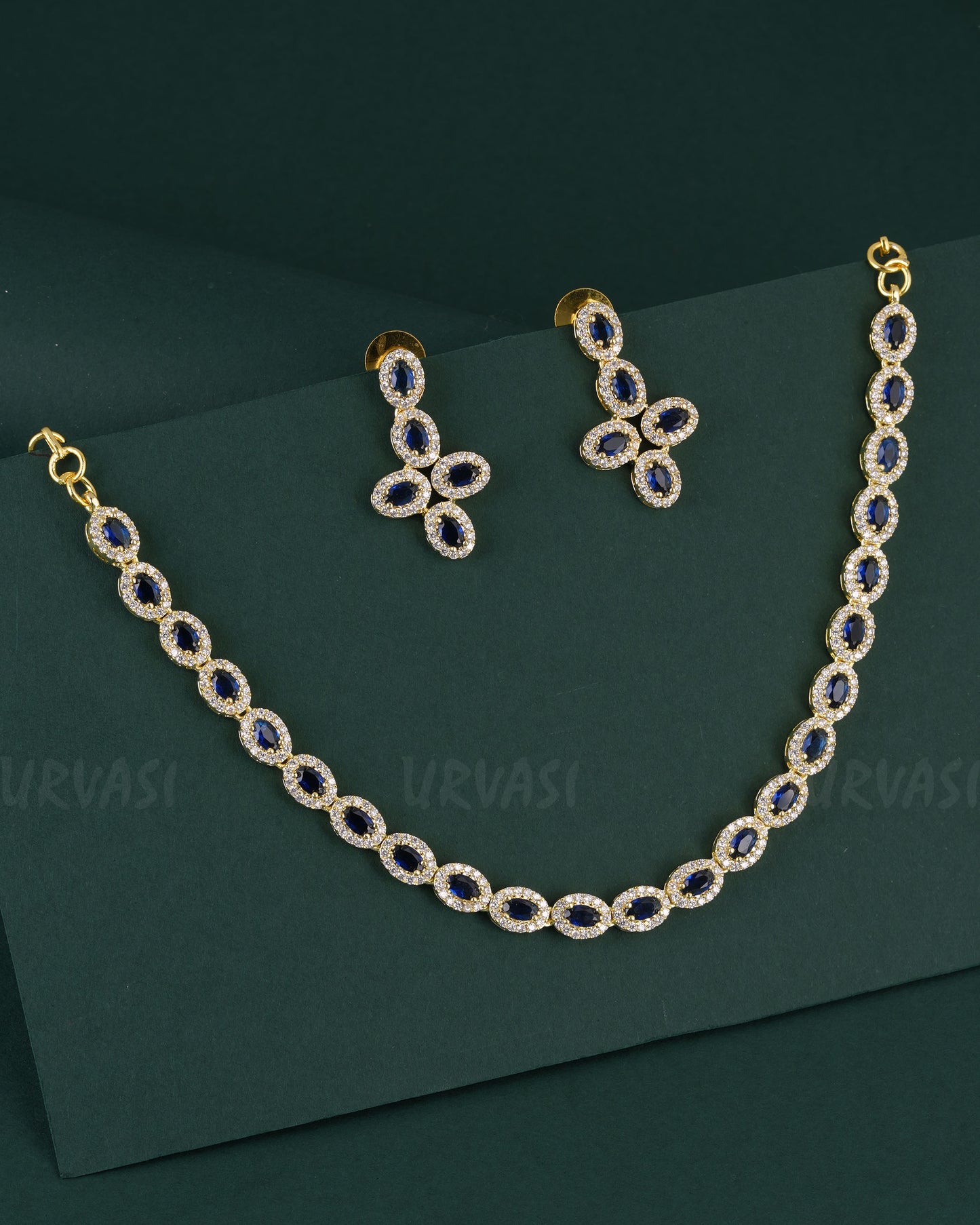 Gold-Polish Stone-Designed AD Necklace 1531