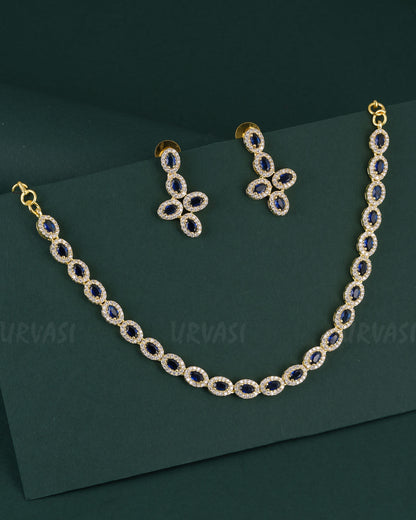 Gold-Polish Stone-Designed AD Necklace 1531