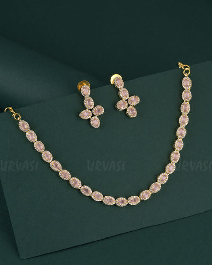 Gold-Polish Stone-Designed AD Necklace 1531