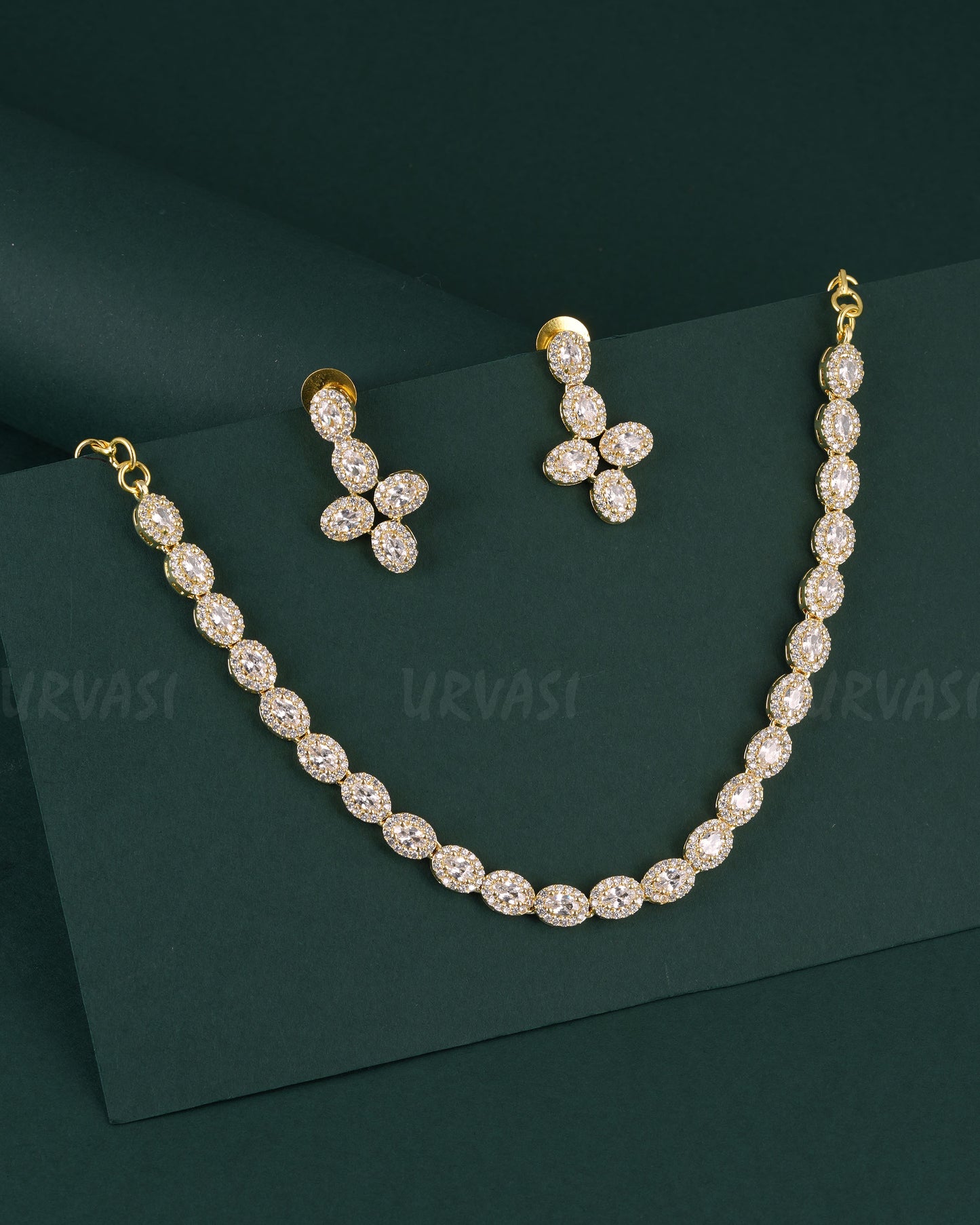 Gold-Polish Stone-Designed AD Necklace 1531