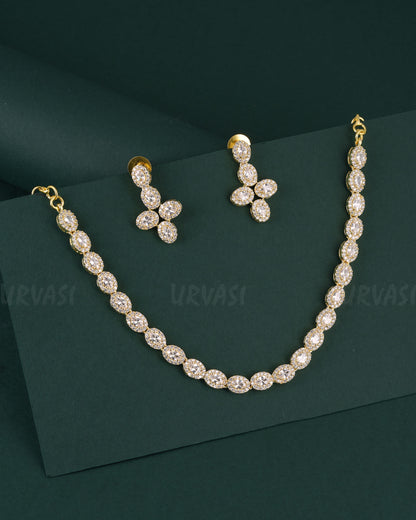 Gold-Polish Stone-Designed AD Necklace 1531