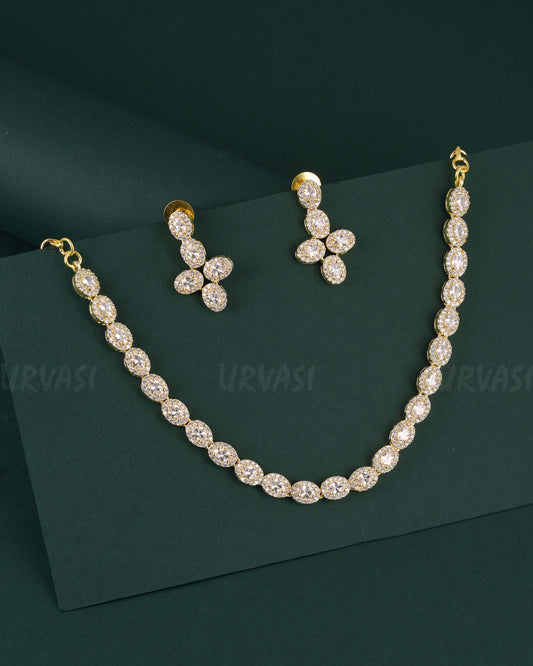 Gold-Polish Stone-Designed AD Necklace 1531