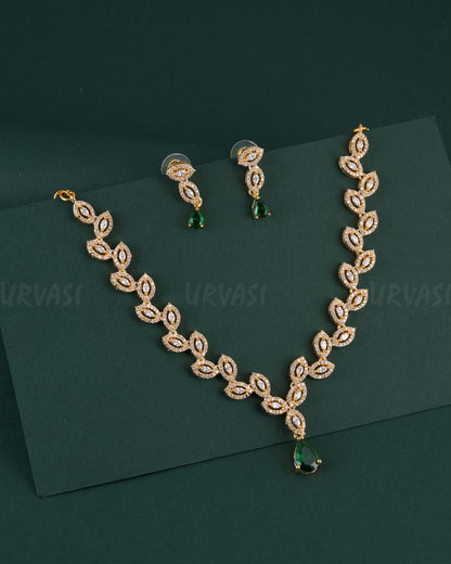 Gold-Toned Floral Designed AD Necklace 1533