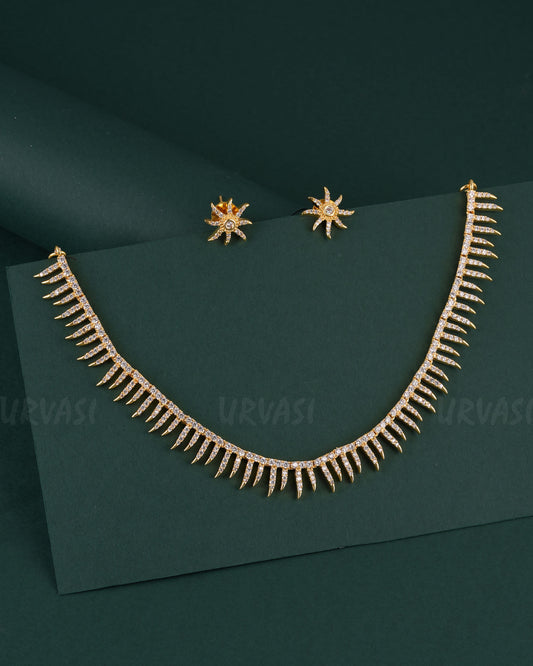 Gold-Polish Mullamottu Featured AD Necklace 1534
