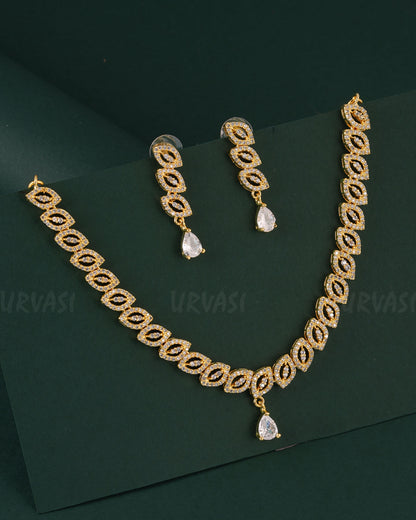 Gold-Toned Leaf Designed AD Necklace 1544