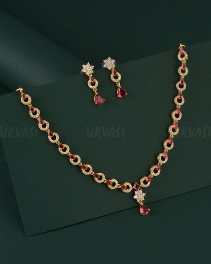 Gold-Polish Floral Pendant Pear-Drop Pendant Necklace  1539