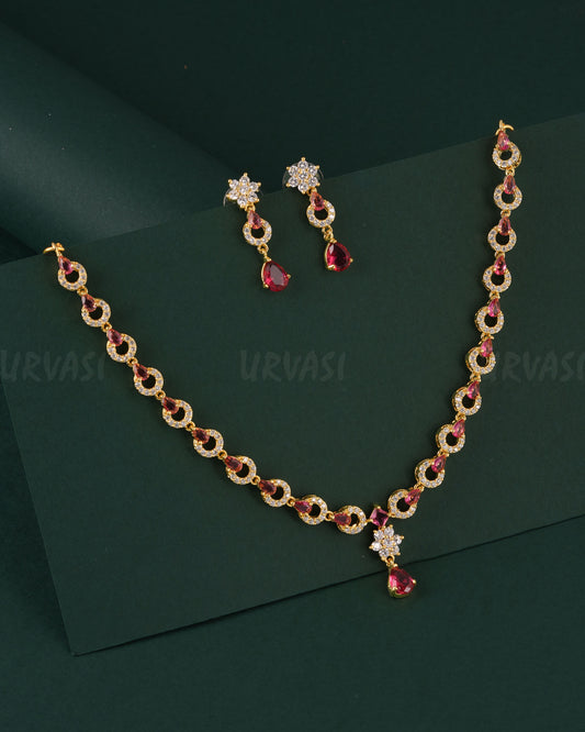 Gold-Polish Floral Pendant Pear-Drop Pendant Necklace  1539