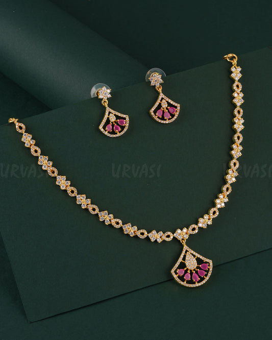 Gold-Toned Floral AD Necklace 1536