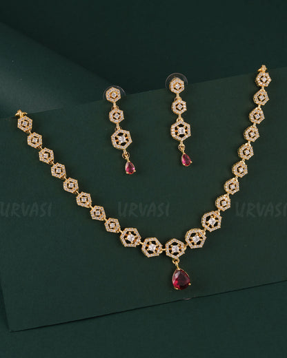 Gold-Toned Floral Stone-Studded AD Necklace 1535