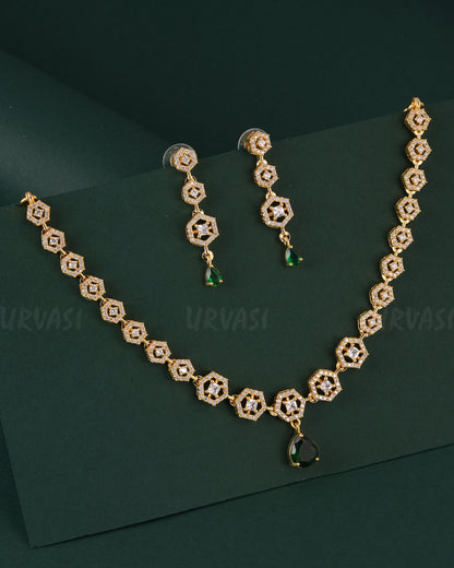 Gold-Toned Floral Stone-Studded AD Necklace 1535