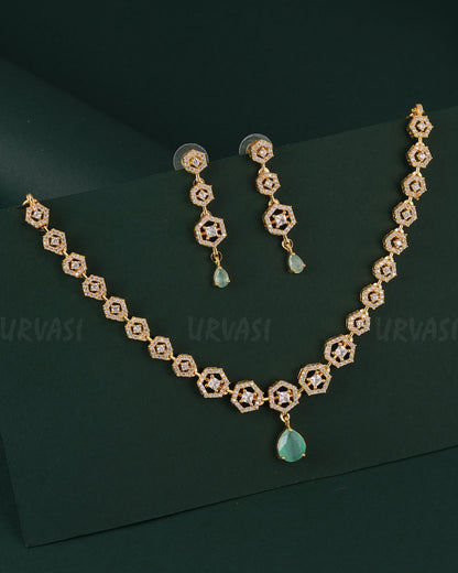 Gold-Toned Floral Stone-Studded AD Necklace 1535