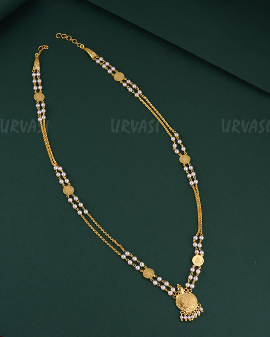 Gold-Toned Bead Kasu Lakshmi Pendant Mala Ma 145