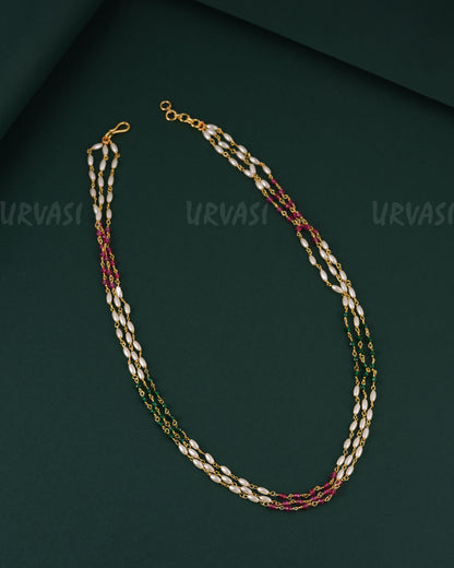 Gold-Toned Rice pearl Three-Layer Mala Ma 143