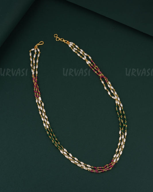 Gold-Toned Rice pearl Three-Layer Mala Ma 143