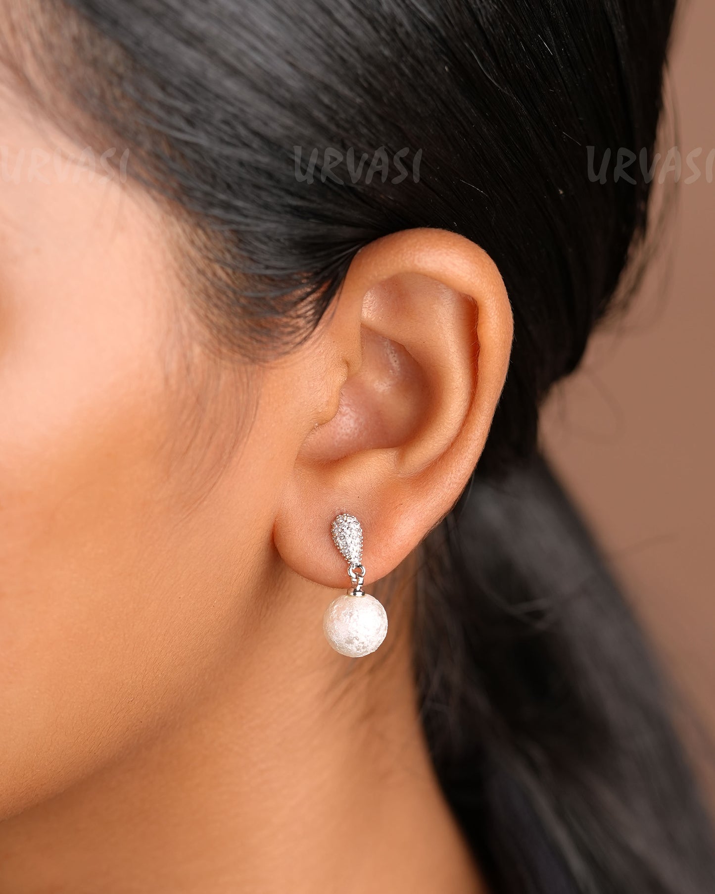 Rhodium Polish Ball Hanging Earrings ER 144