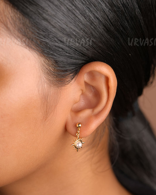Gold-Polish Beaded Hanging Pearl Earrings ER 327