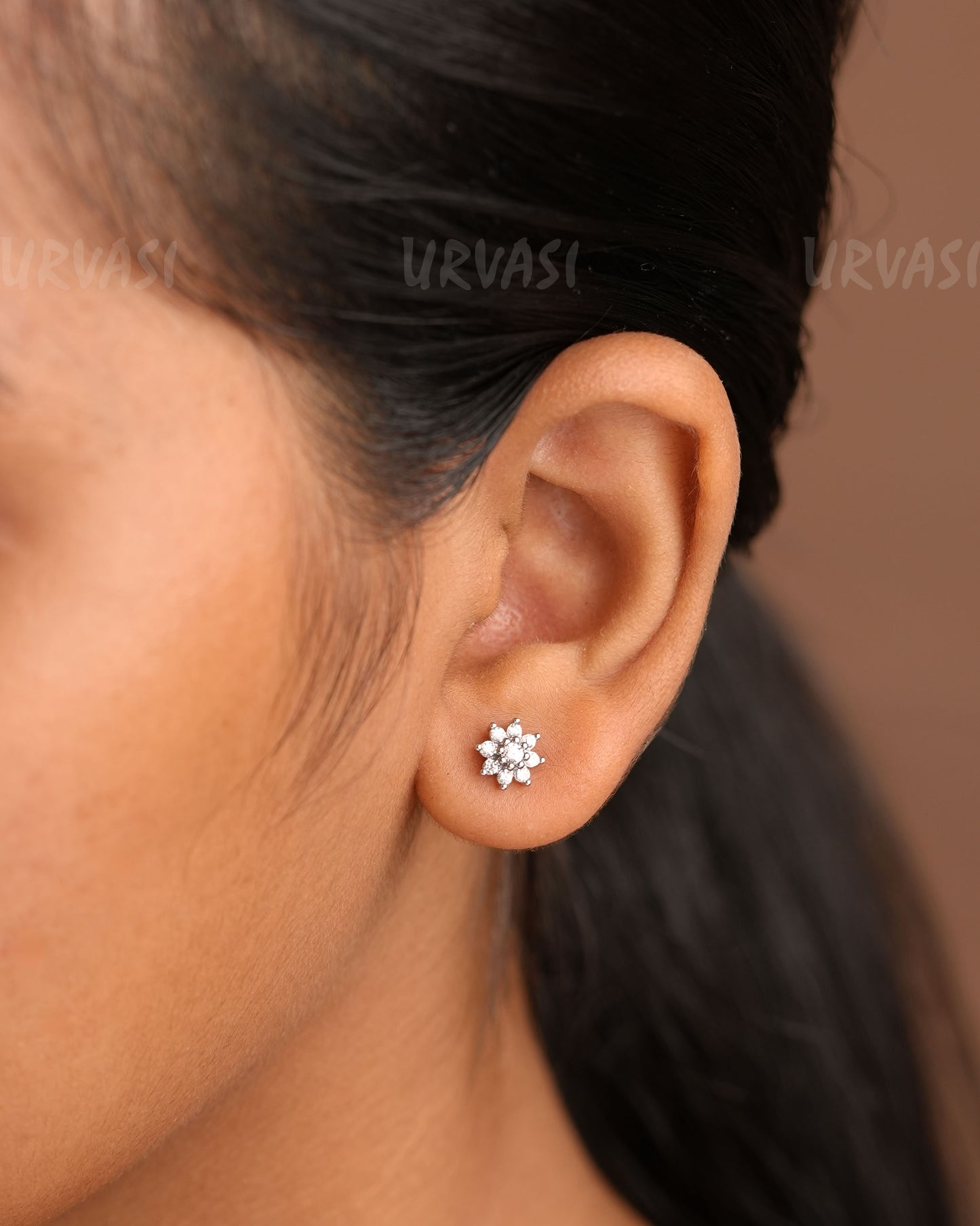Rhodium Polish Floral AD Earrings ER 338