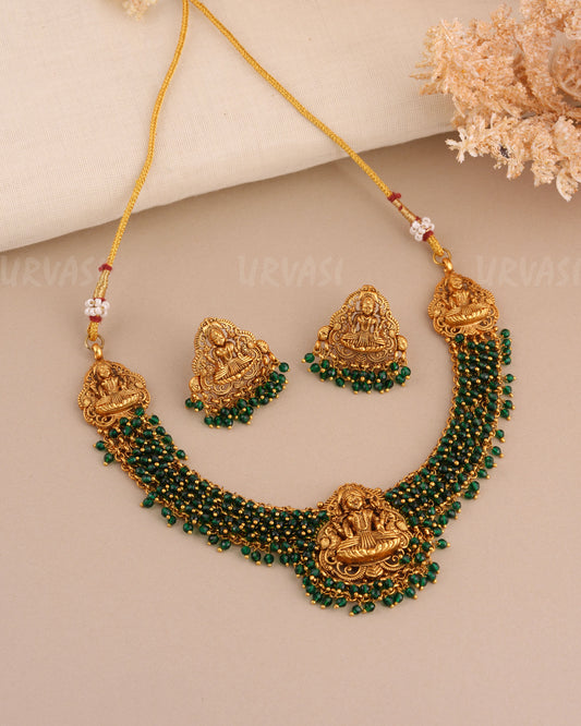 Gold-Toned Antique Lakshmi Pearl Ghungroo Necklace 1548