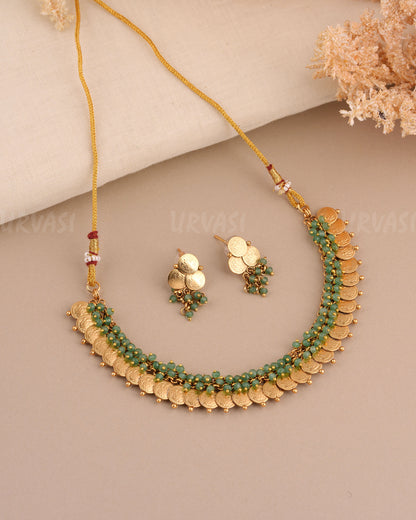 Gold-Toned Pearl Kaasu Lakshmi Necklace 1550