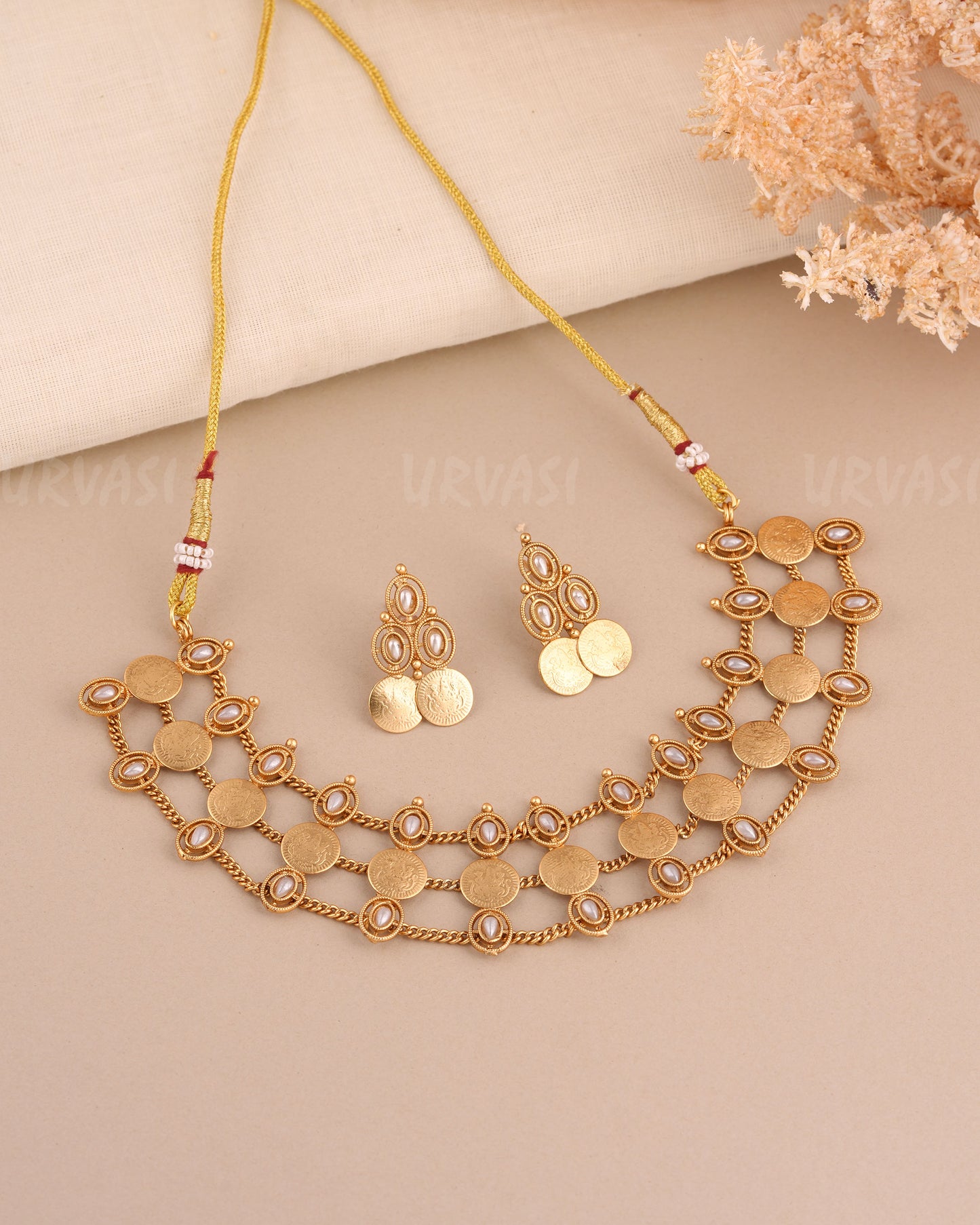 Gold-Toned Kaasu Lakshmi Choker Necklace  1555