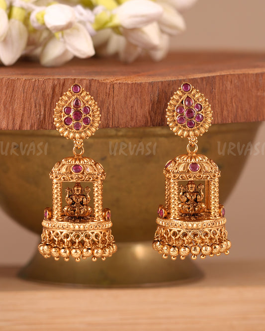 Gold-Toned Temple Lakshmi Earrings ER 288