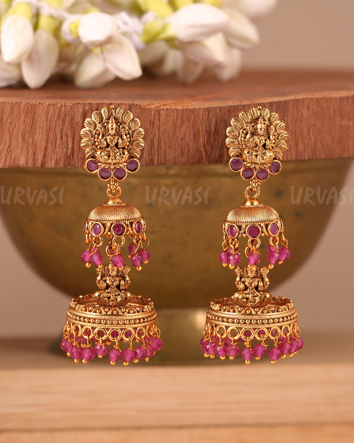 Gold-Toned Lakshmi Floral Jhumka Earrings ER 77