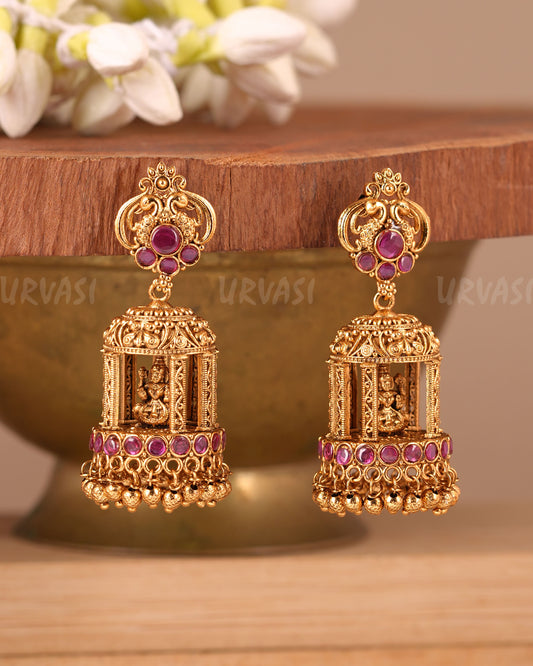 Gold-Polish Lakshmi Peacock Motif Earrings ER 117