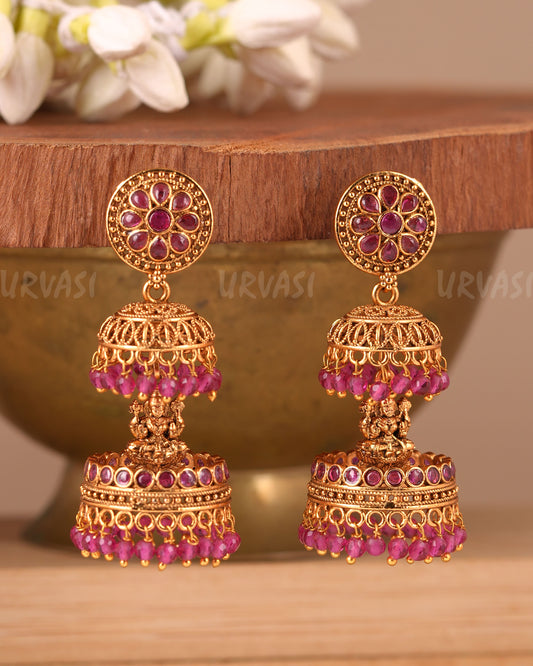 Gold-Toned Lakshmi Two-Layer Jhumka Earrings ER 654