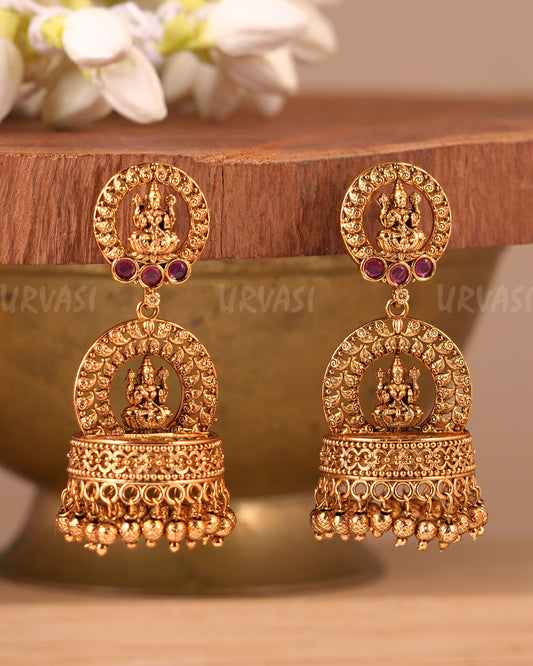 Gold-Polish Antique Lakshmi Earrings ER 159