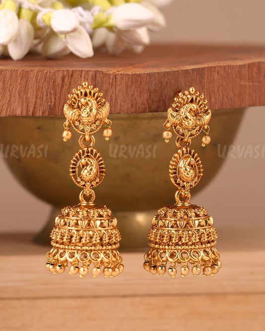 Gold-Toned Floral Peacock Motif Earrings ER 160