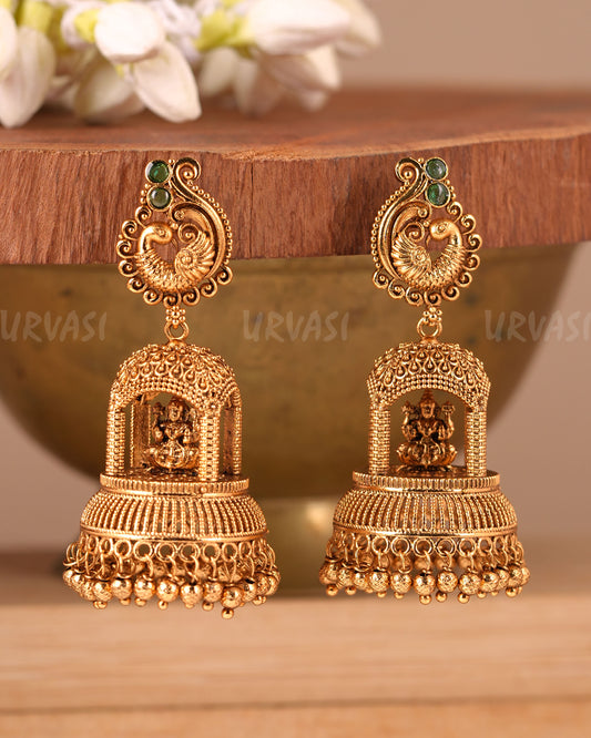 Gold-Toned Peacock Lakshmi Earrings ER 239