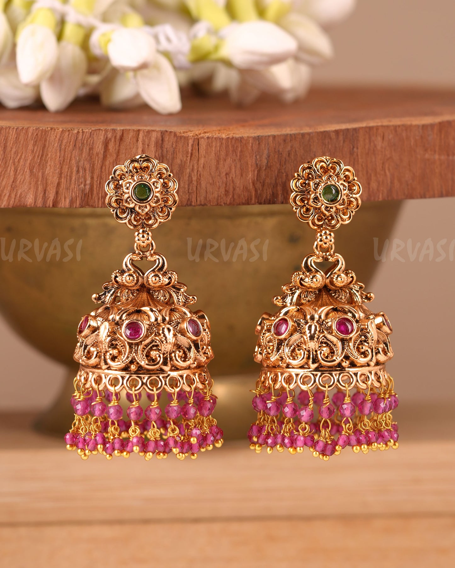 Gold-toned Floral Peacock Earrings ER 245