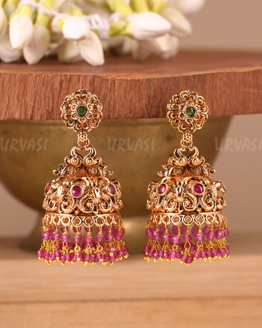 Gold-toned Floral Peacock Earrings ER 245