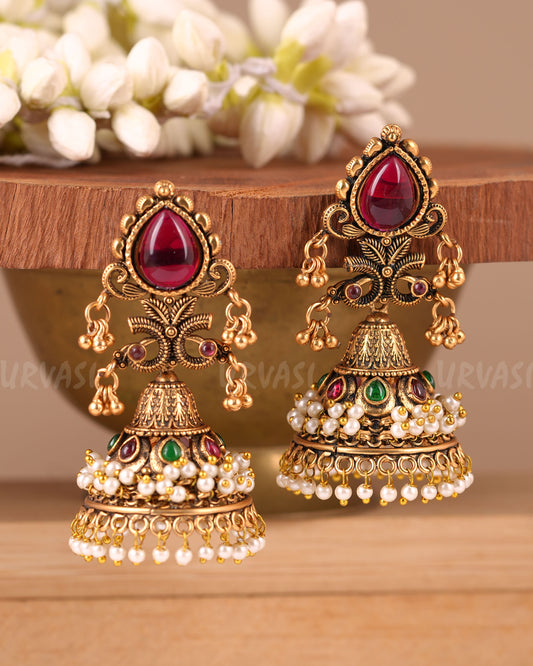 Gold-Toned Tear-Drop Ghungroo Jhumka Earrings ER 270