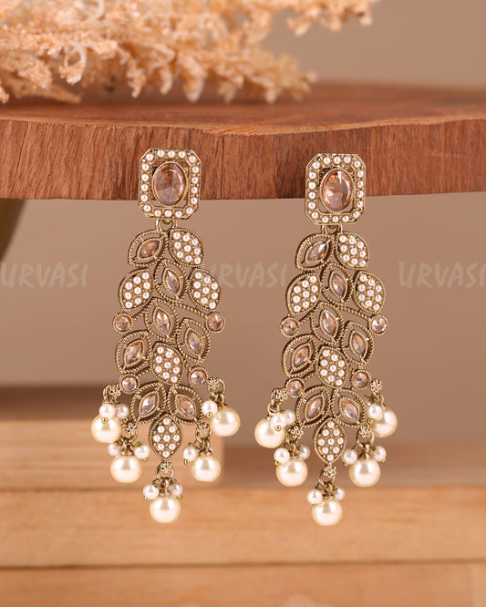Mehendi Polish  Leaf-Designed Pearl Hanging Earrings ER 702