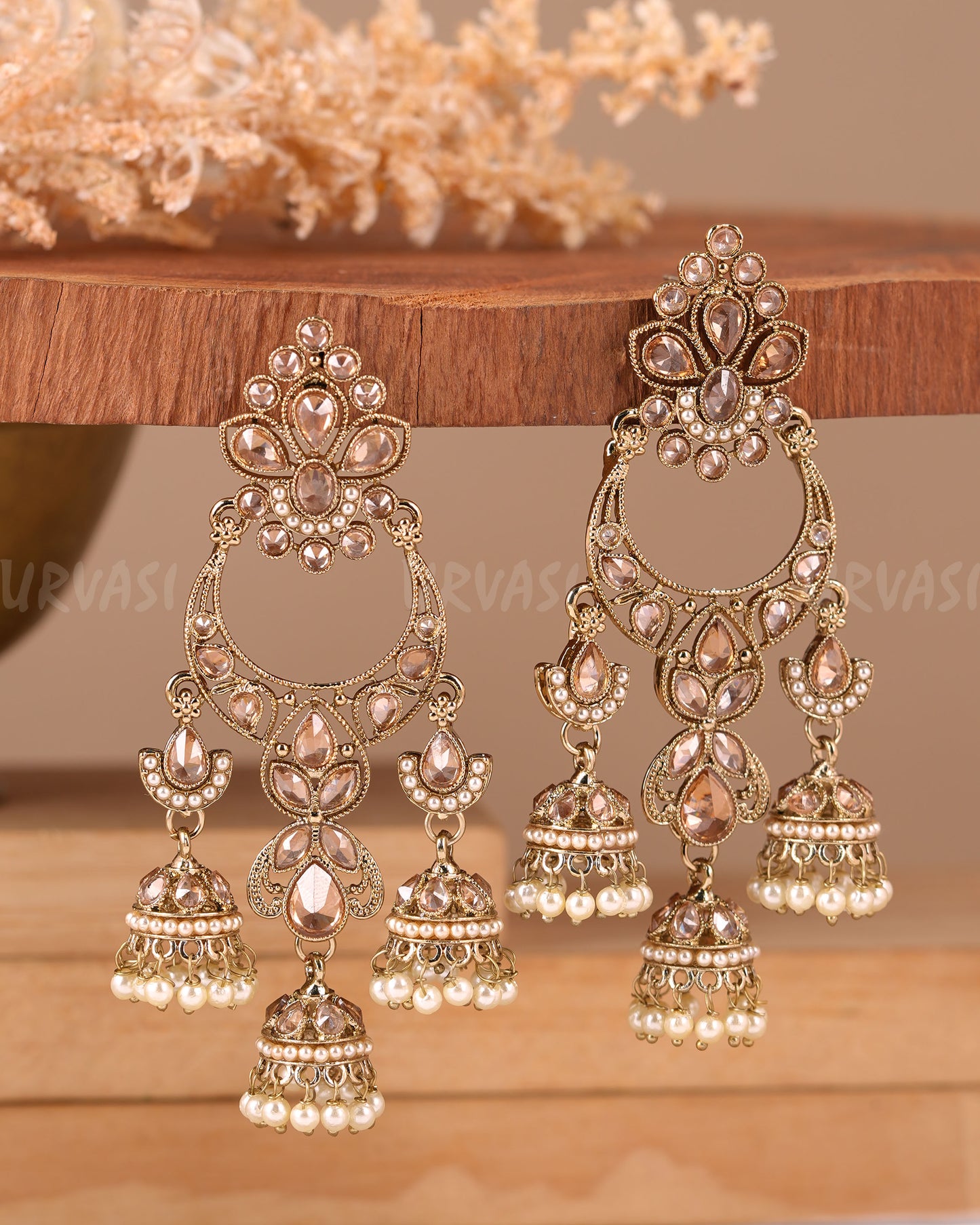 Mehendi Polish Chandbhali Designed Pearl Jhumka Hanging Earrings ER 692