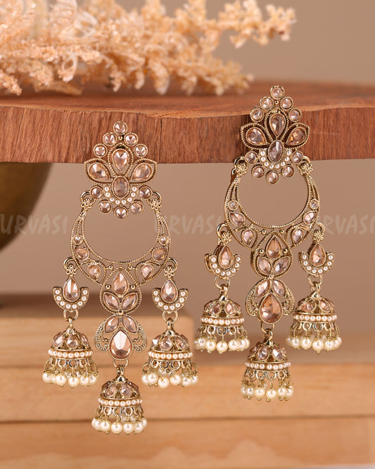 Mehendi Polish Chandbhali Designed Pearl Jhumka Hanging Earrings ER 692