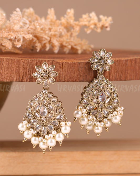Mehendi Polish Floral Pearl Hanging Earrings ER 693