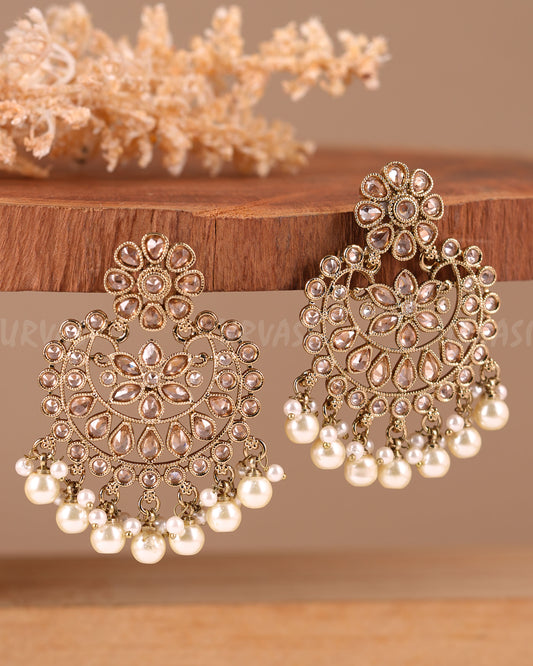 Mehendi Polish Floral Pearl Hanging Earrings ER 694