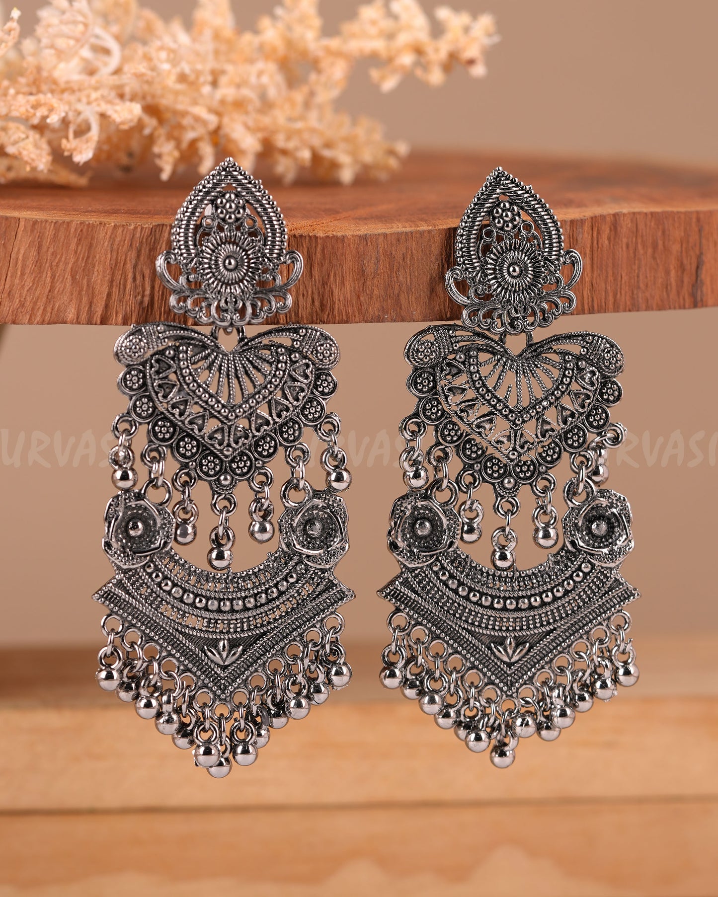 Oxidised Silver Floral Hanging Earrings ER 250