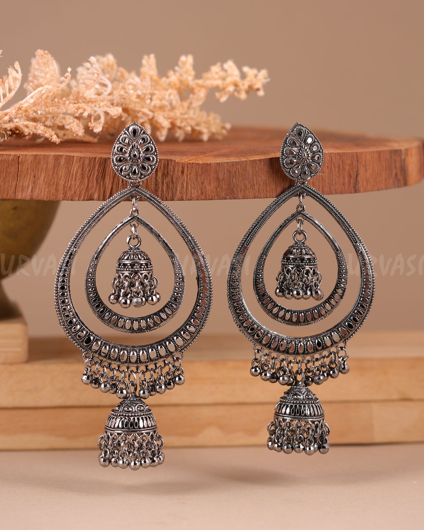 Oxidised Silver Hanging Jhumka Earrings ER 273