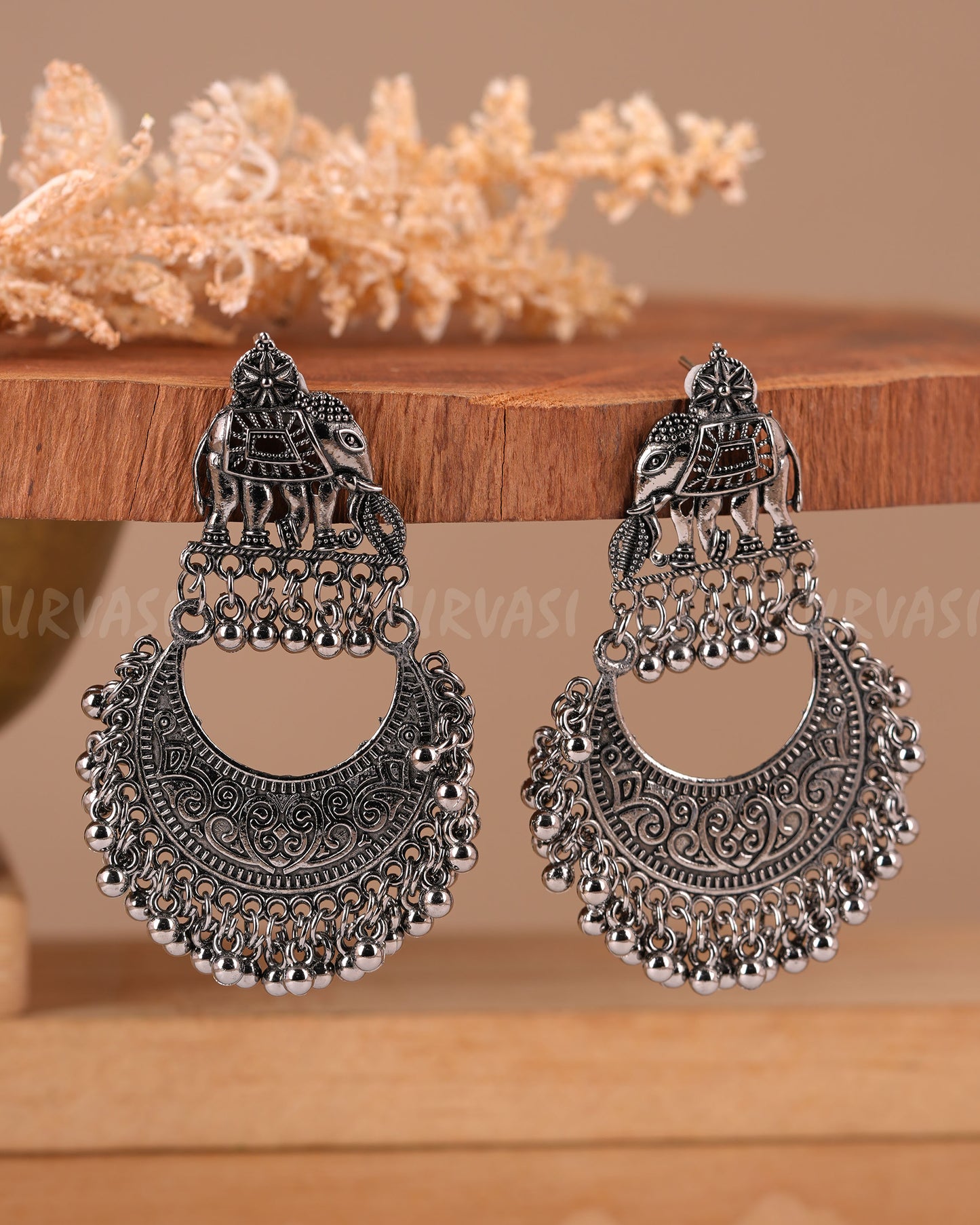 Oxidised Silver Elephant Motif Earrings ER 371