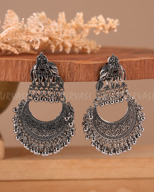 Oxidised Silver Elephant Motif Earrings ER 371