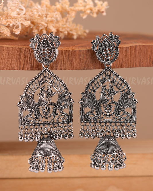 Oxidised Silver Radha Krishna Jhumka Earrings ER 251