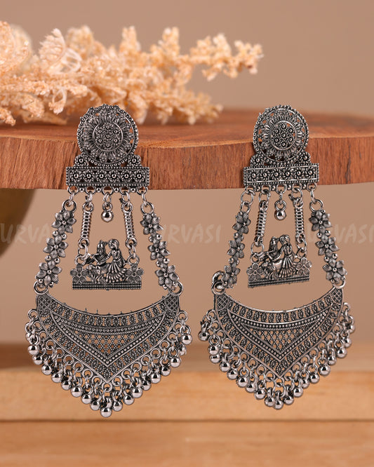 Oxidised Silver Radha Krishna Hanging Earrings ER 319